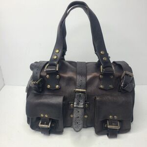 Vtg Mulberry Roxanne Handbag Shoulder Bag Leather Dark Brown Boho Chic Utility